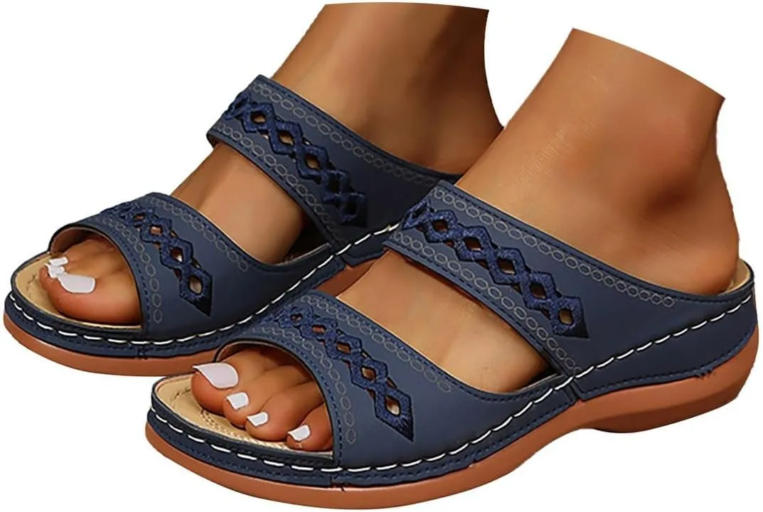 Eduavar Womens Sandals Summer Open Toe Platform Comfortable Orthopedic Slides with Arch Support Lightweight Non-Slip Slipper