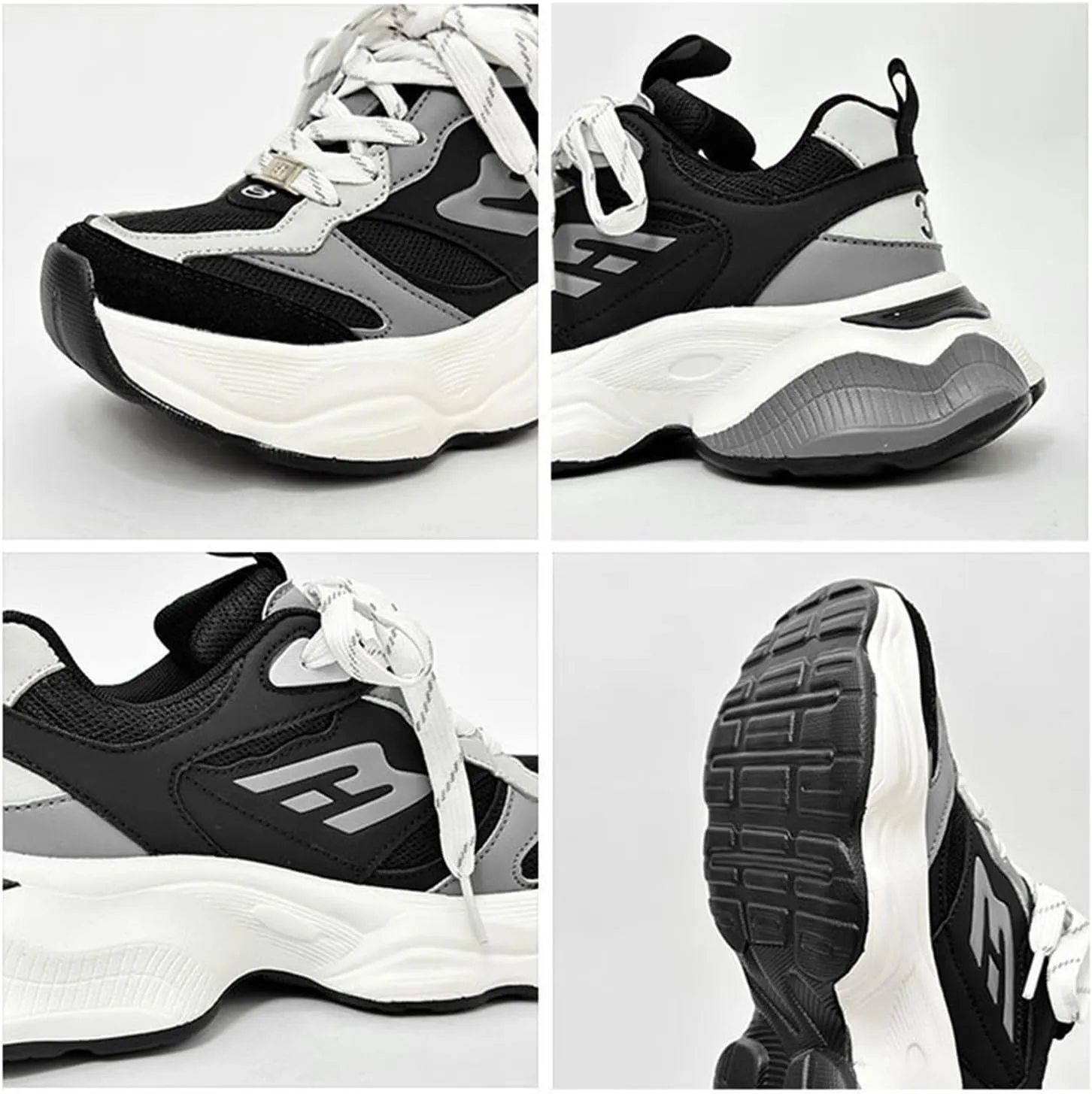 Fashion Platform Sneakers for Women - Lace-up Mesh Trainers with Breathable Design, Lightweight/Chunky – Ideal for Couples,Black-41