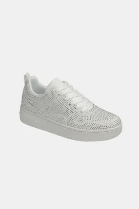 Forever Link Rhinestone Bedazzled White Low Top Platform Flat Sneakers