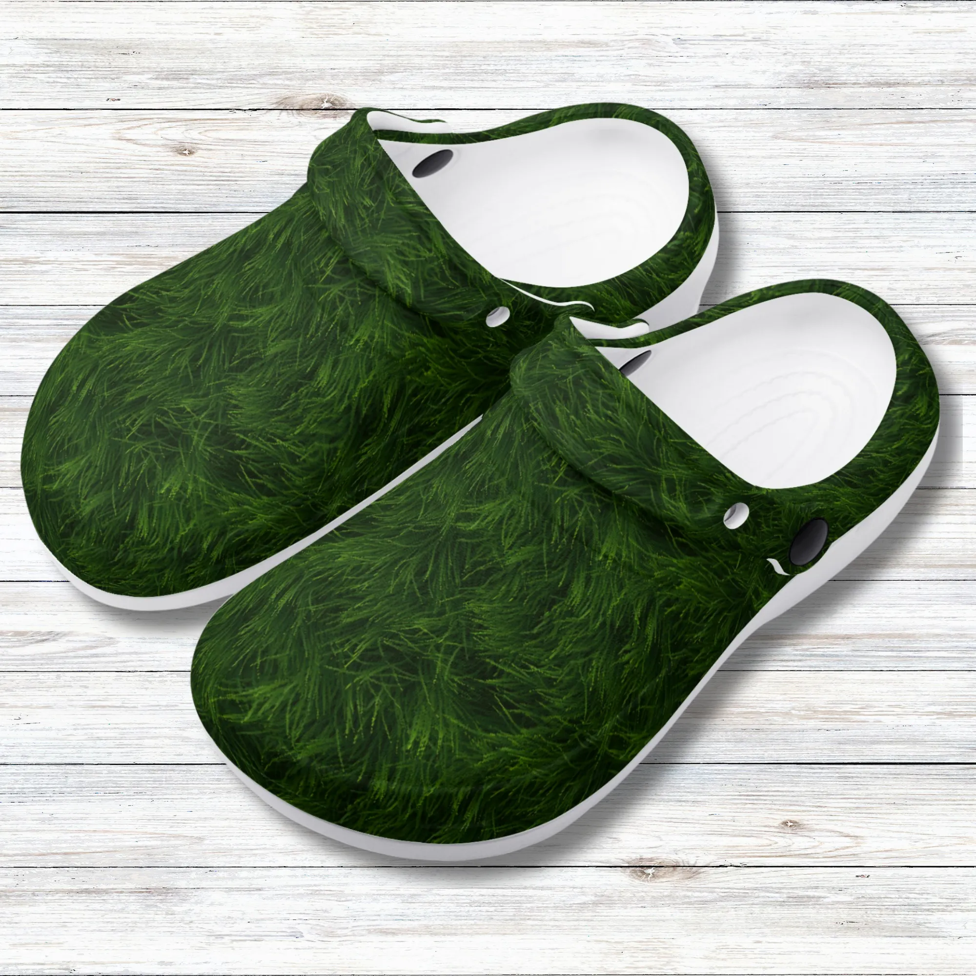 Fun Green Grass Print Casual Lightweight Slip On Nurse Style Clogs