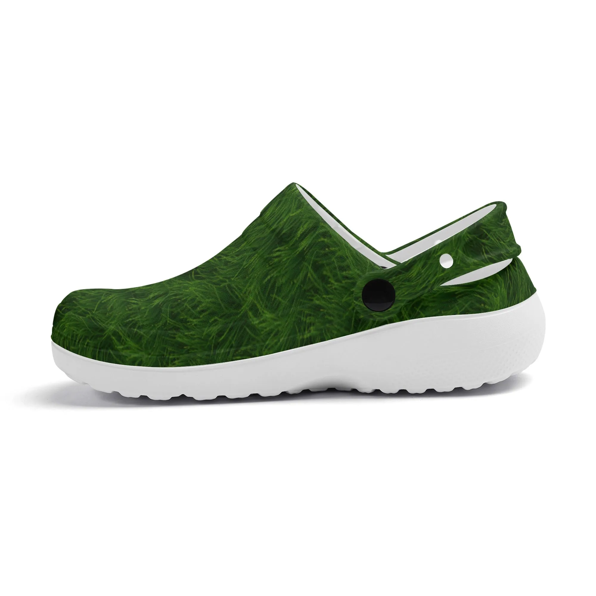 Fun Green Grass Print Casual Lightweight Slip On Nurse Style Clogs