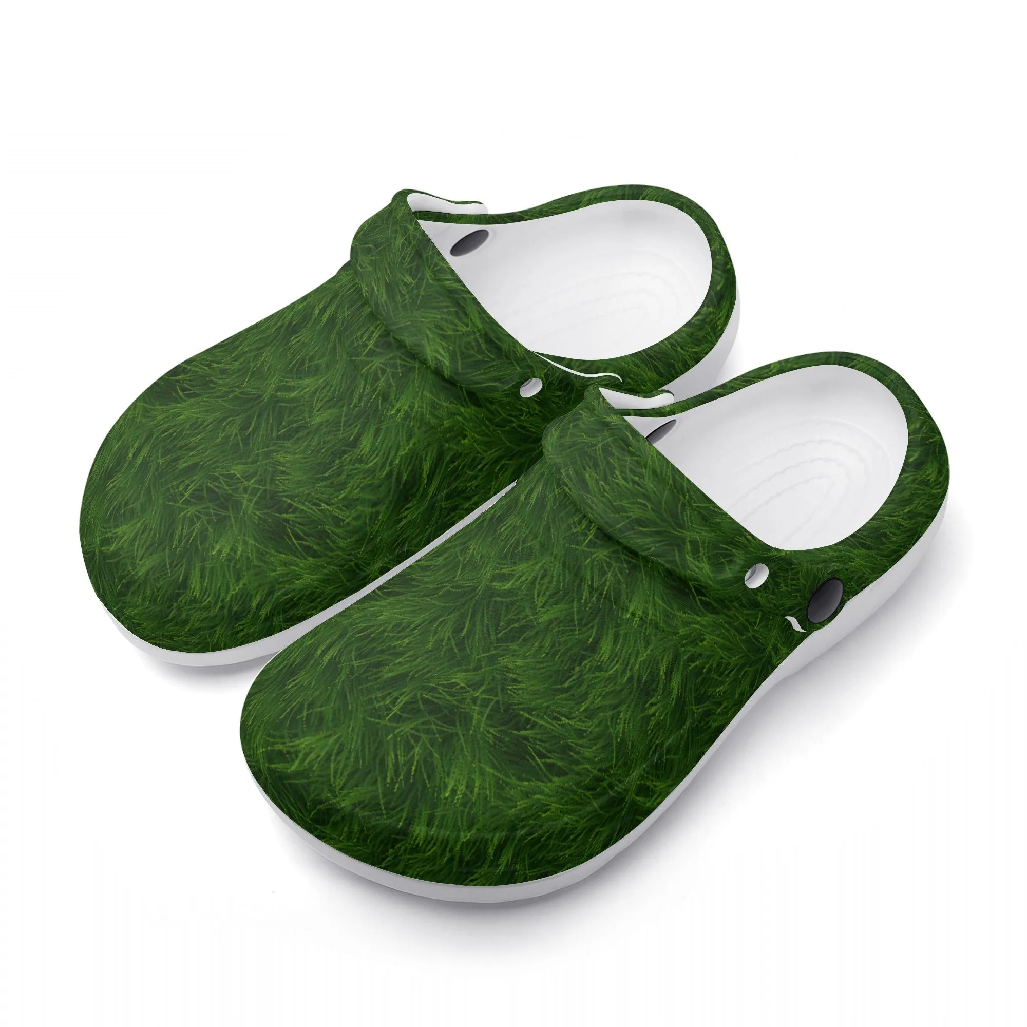 Fun Green Grass Print Casual Lightweight Slip On Nurse Style Clogs