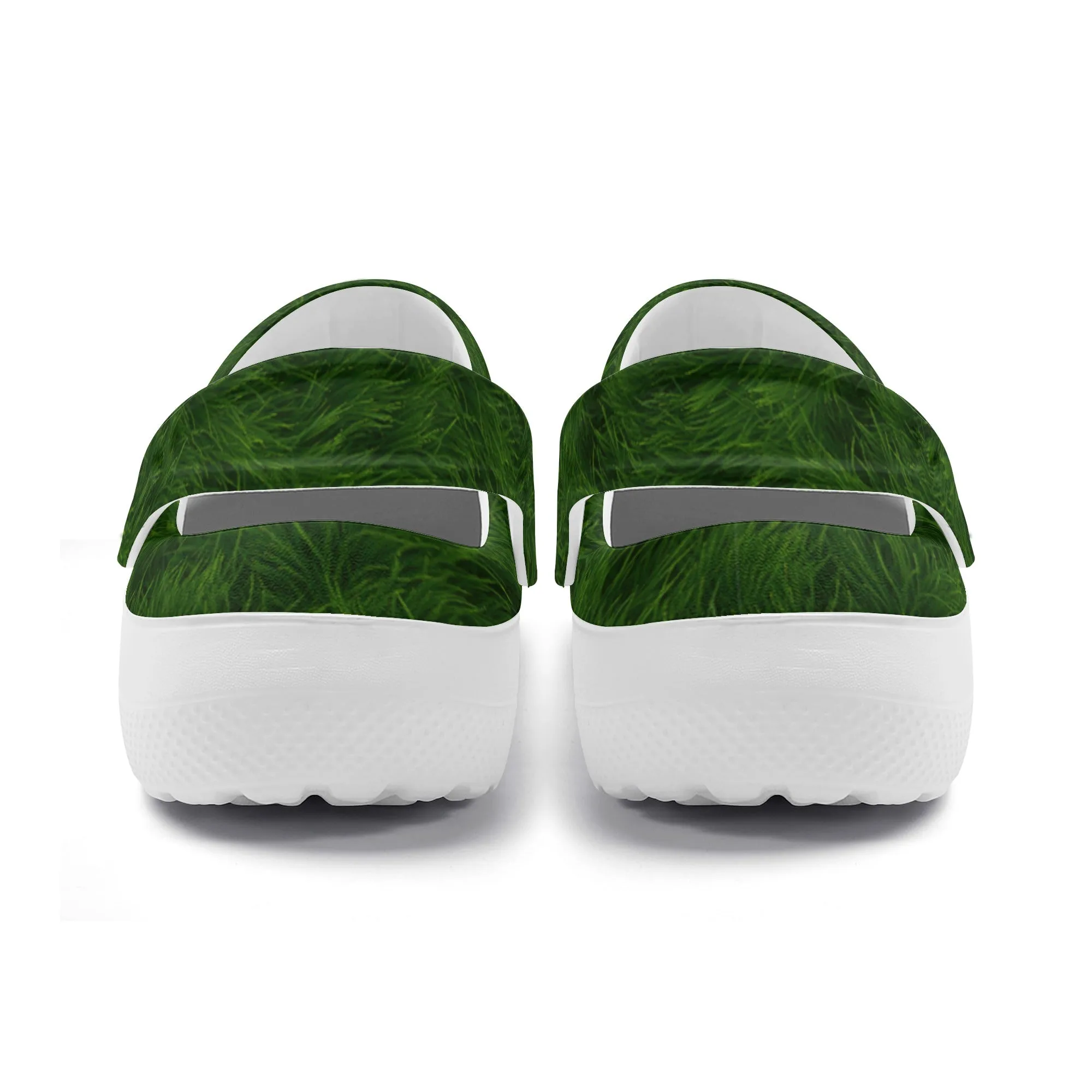 Fun Green Grass Print Casual Lightweight Slip On Nurse Style Clogs