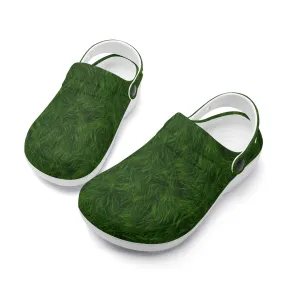 Fun Green Grass Print Casual Lightweight Slip On Nurse Style Clogs