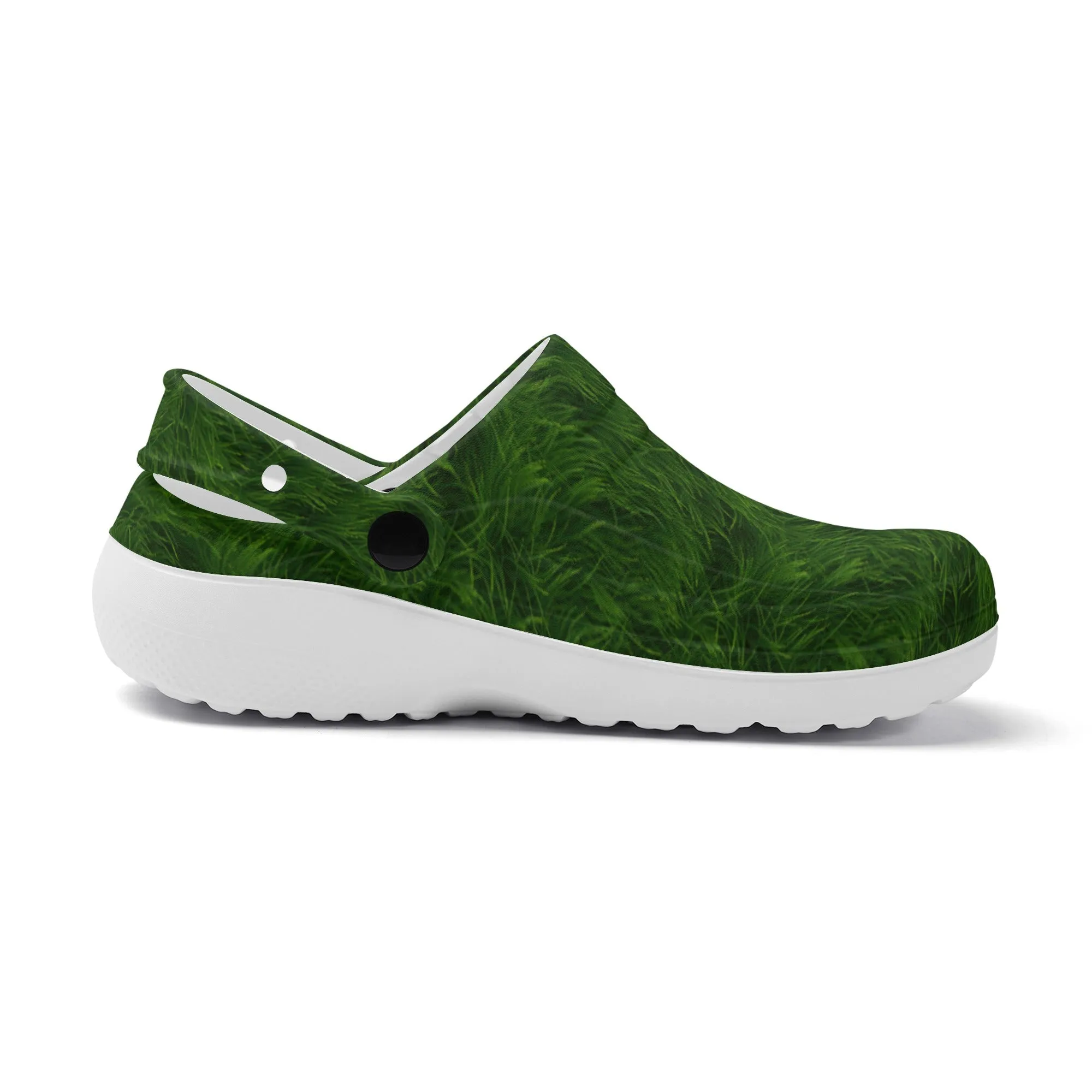 Fun Green Grass Print Casual Lightweight Slip On Nurse Style Clogs
