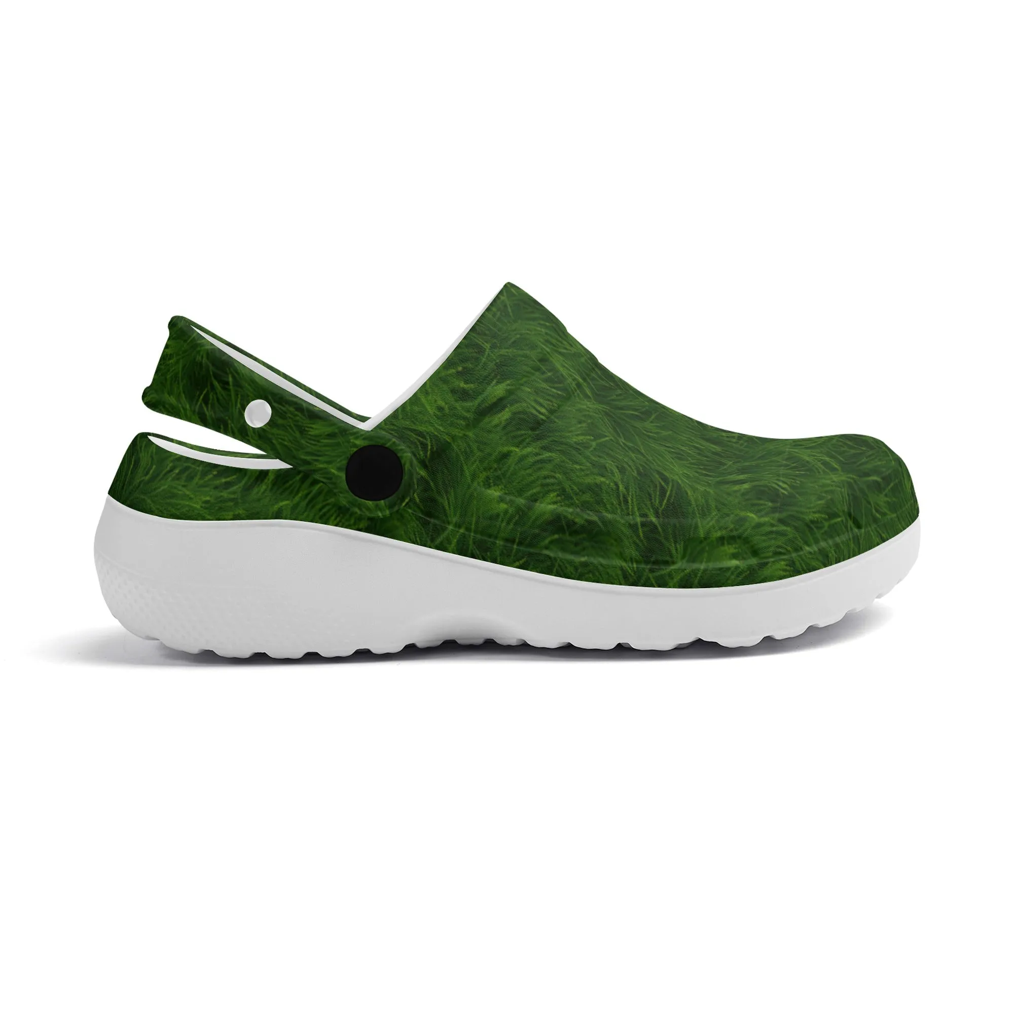 Fun Green Grass Print Casual Lightweight Slip On Nurse Style Clogs