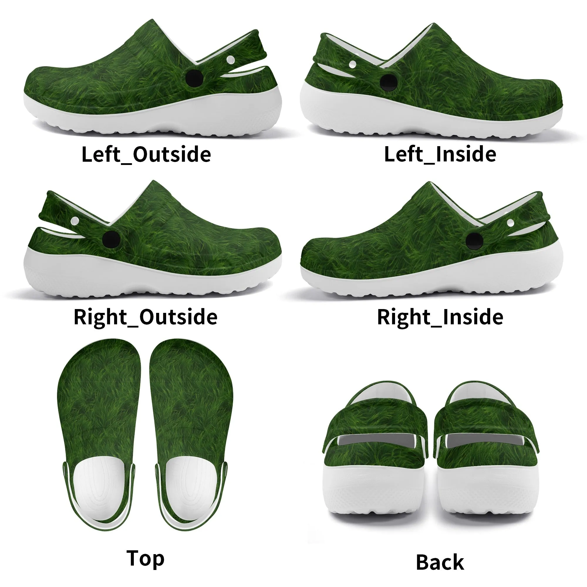 Fun Green Grass Print Casual Lightweight Slip On Nurse Style Clogs