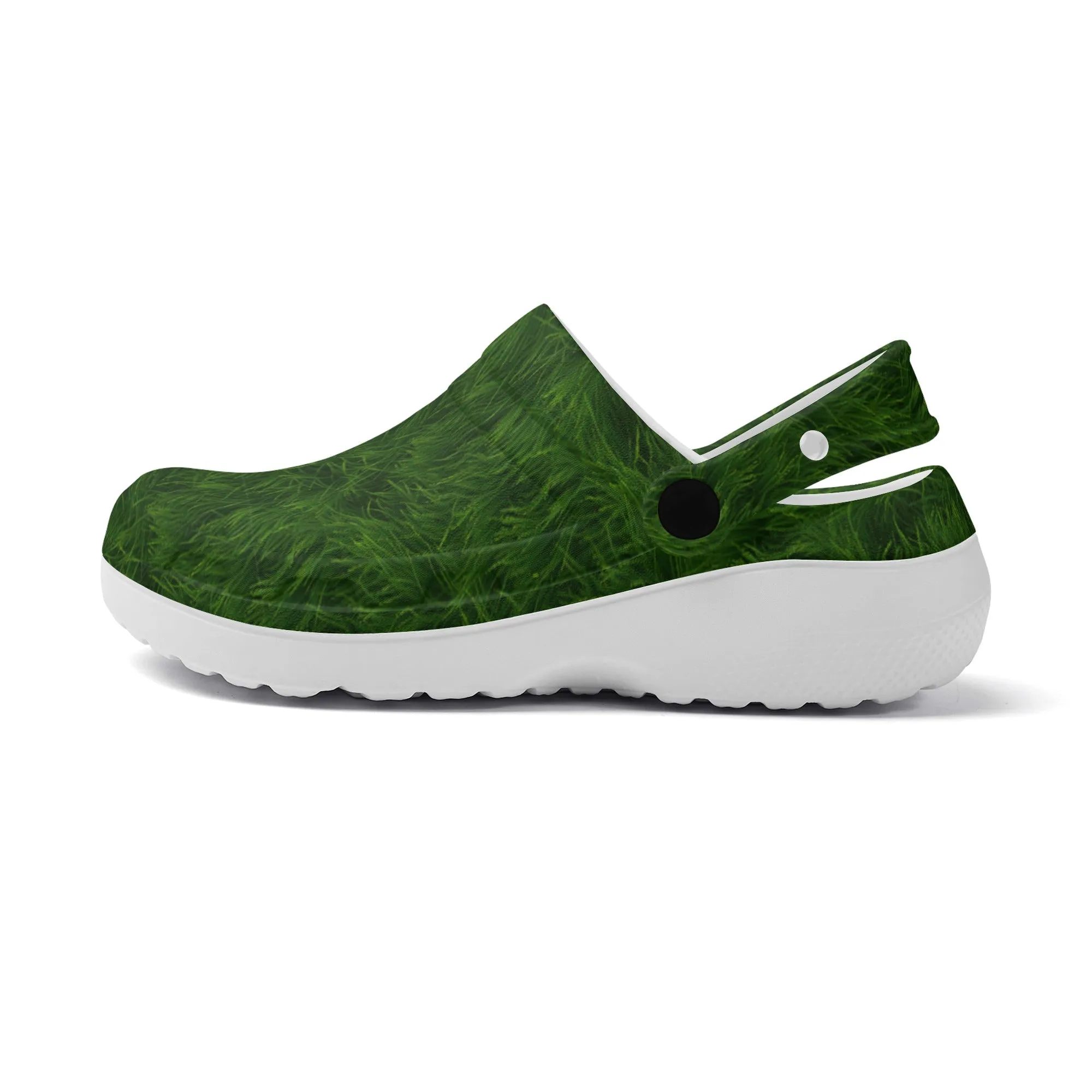 Fun Green Grass Print Casual Lightweight Slip On Nurse Style Clogs