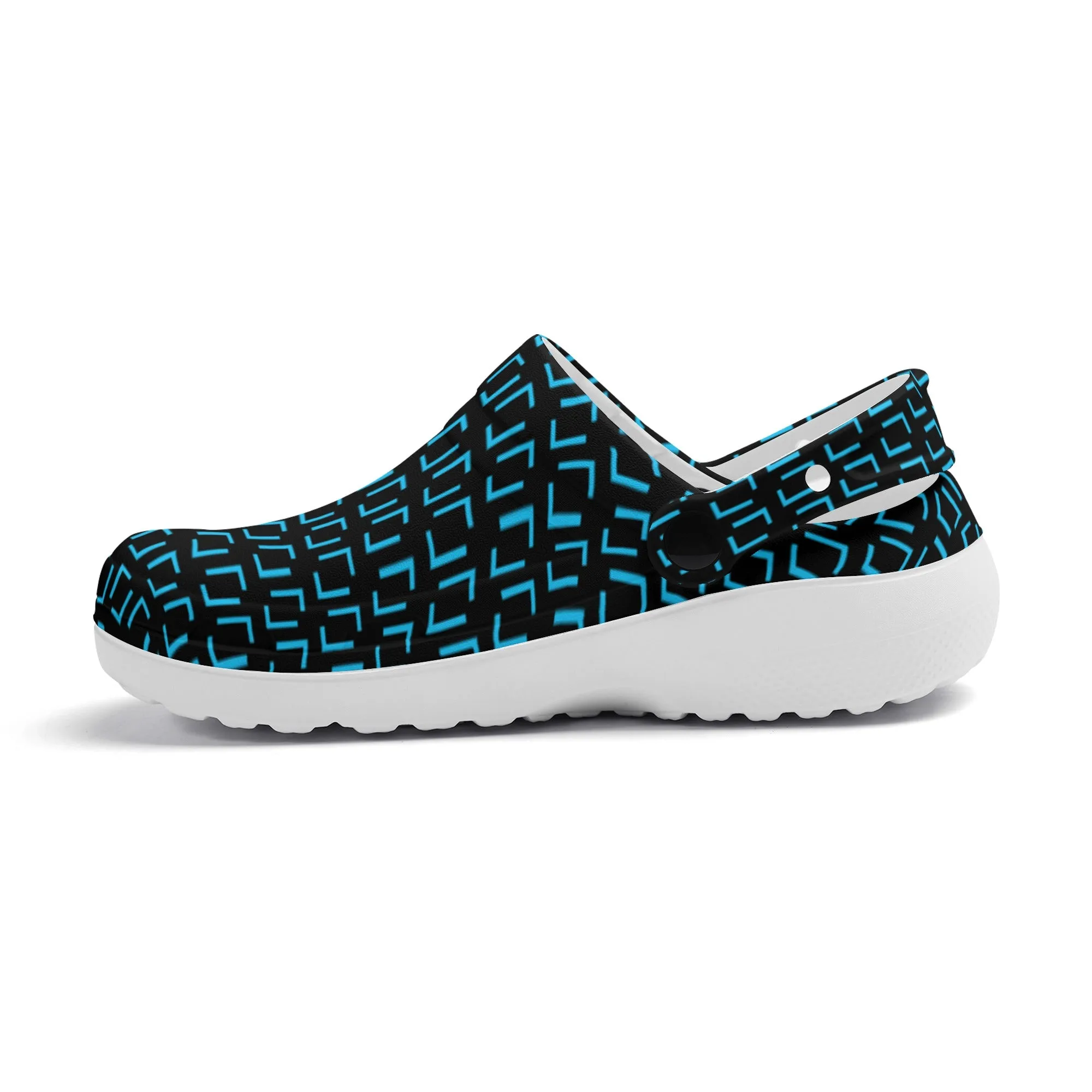 Fun Real Brackets in Blue on Black Print Casual Lightweight Slip On Nurse Style Clogs
