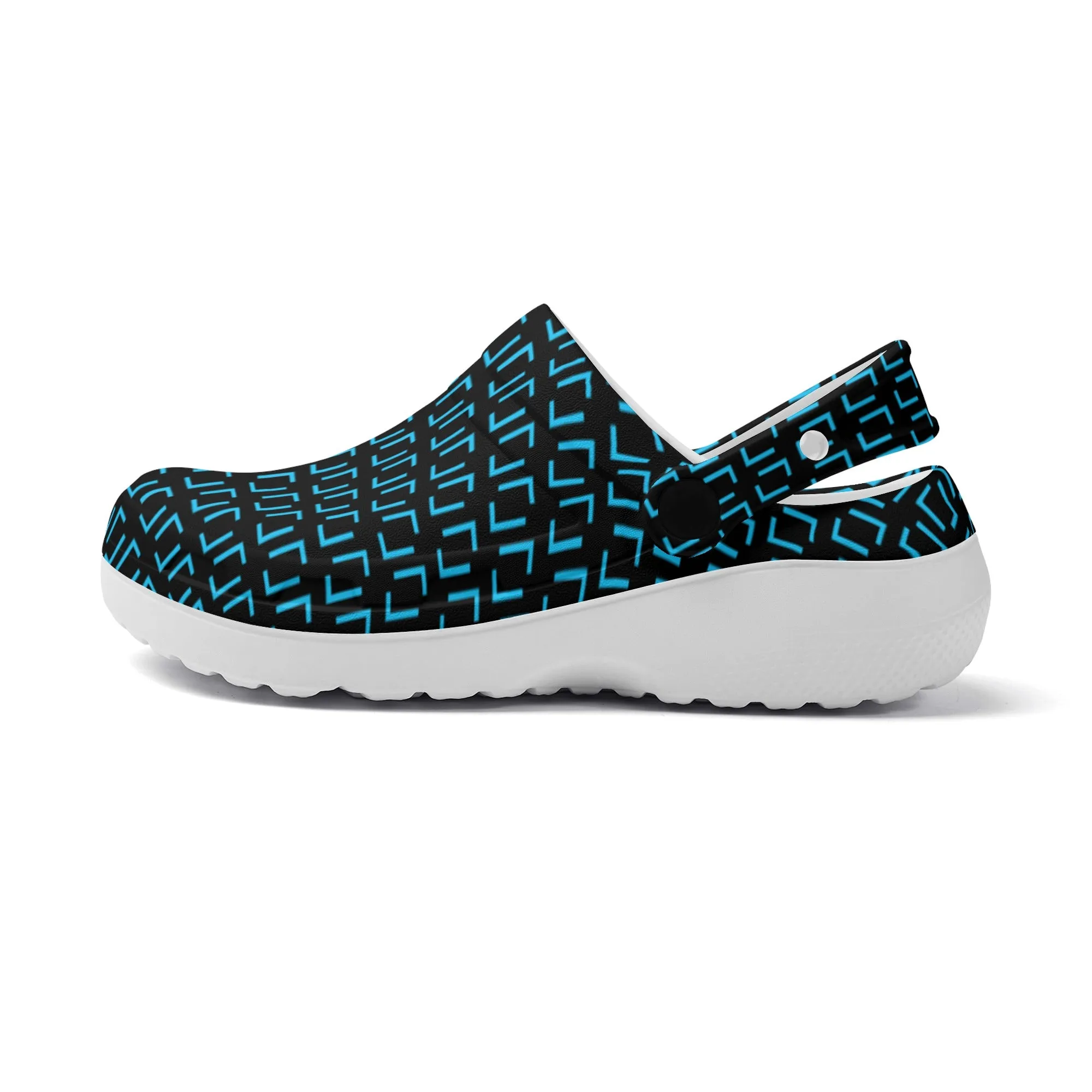 Fun Real Brackets in Blue on Black Print Casual Lightweight Slip On Nurse Style Clogs