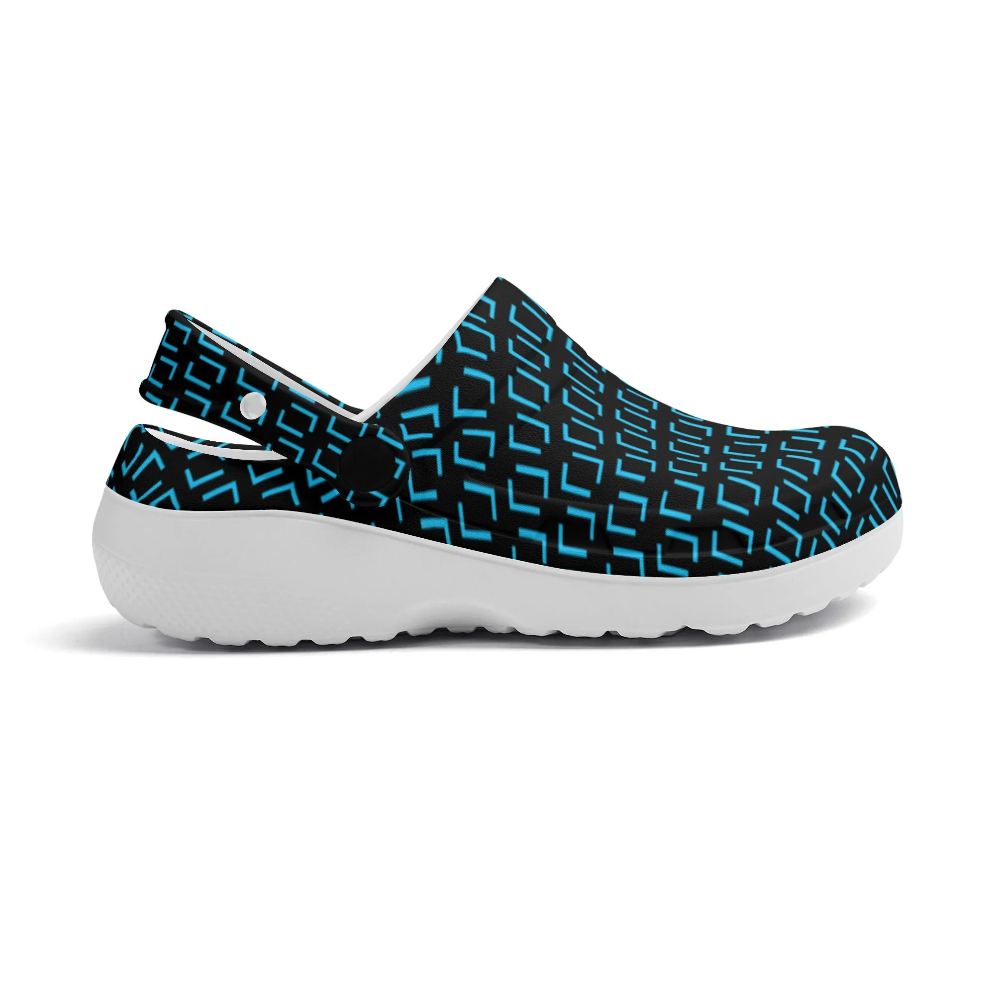 Fun Real Brackets in Blue on Black Print Casual Lightweight Slip On Nurse Style Clogs