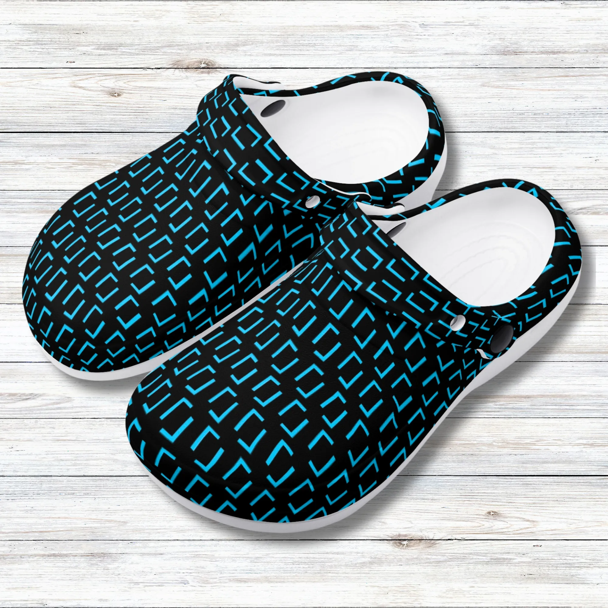 Fun Real Brackets in Blue on Black Print Casual Lightweight Slip On Nurse Style Clogs