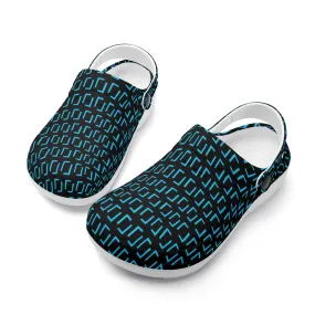 Fun Real Brackets in Blue on Black Print Casual Lightweight Slip On Nurse Style Clogs