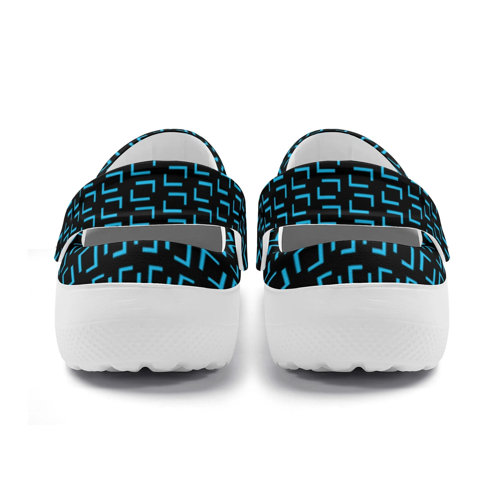 Fun Real Brackets in Blue on Black Print Casual Lightweight Slip On Nurse Style Clogs