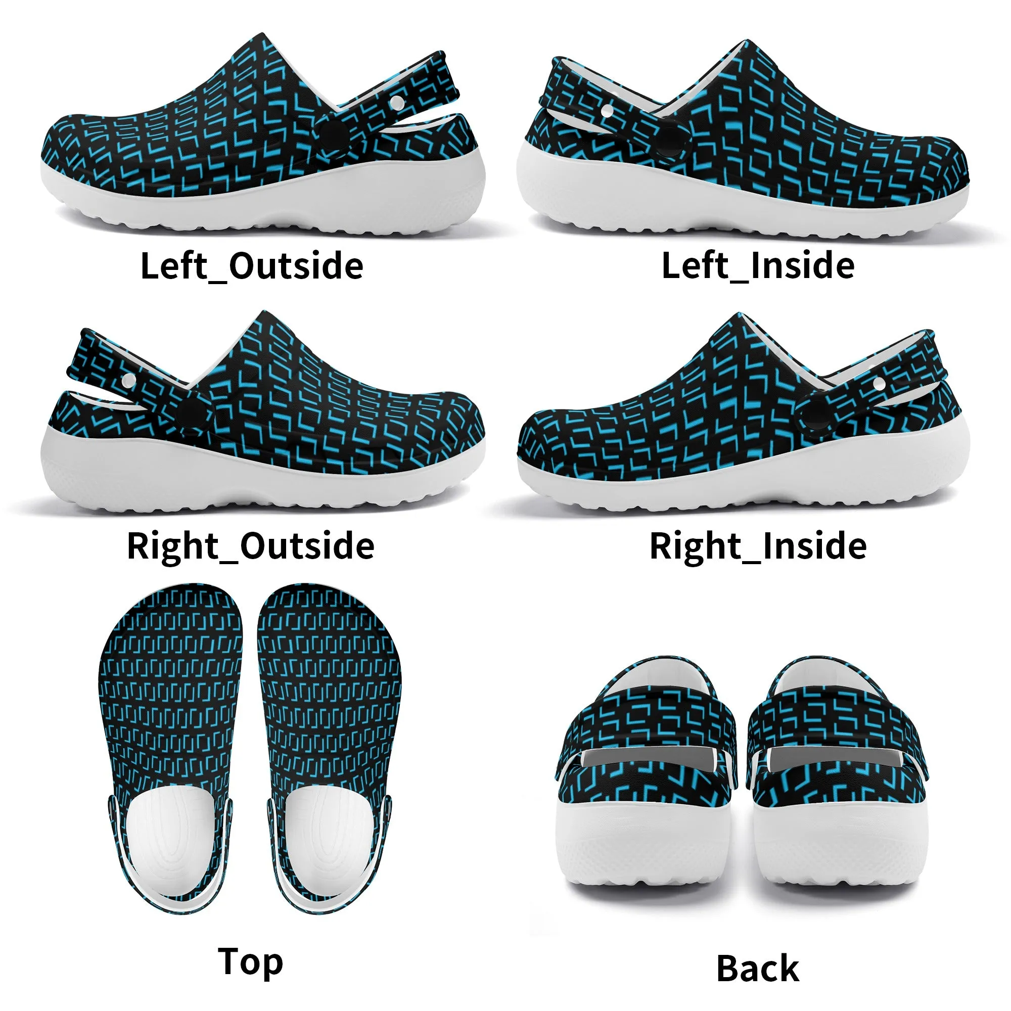 Fun Real Brackets in Blue on Black Print Casual Lightweight Slip On Nurse Style Clogs