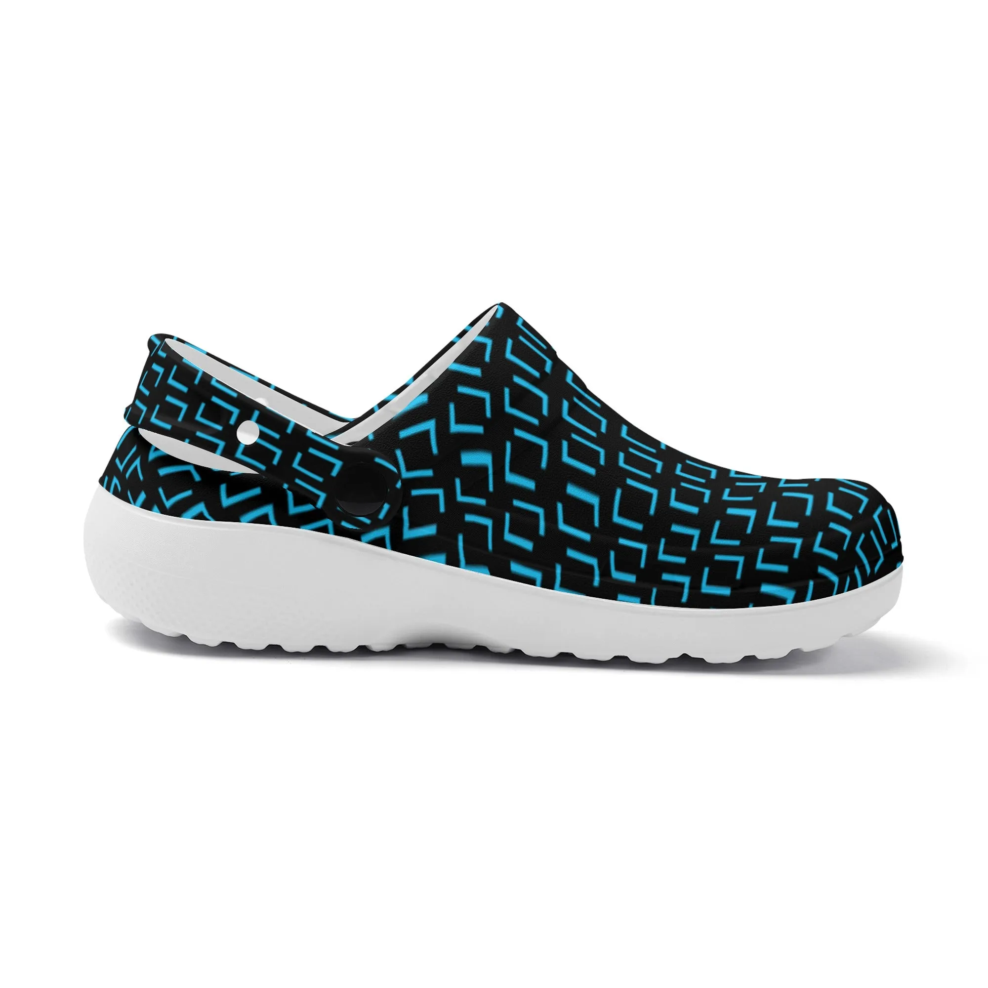 Fun Real Brackets in Blue on Black Print Casual Lightweight Slip On Nurse Style Clogs