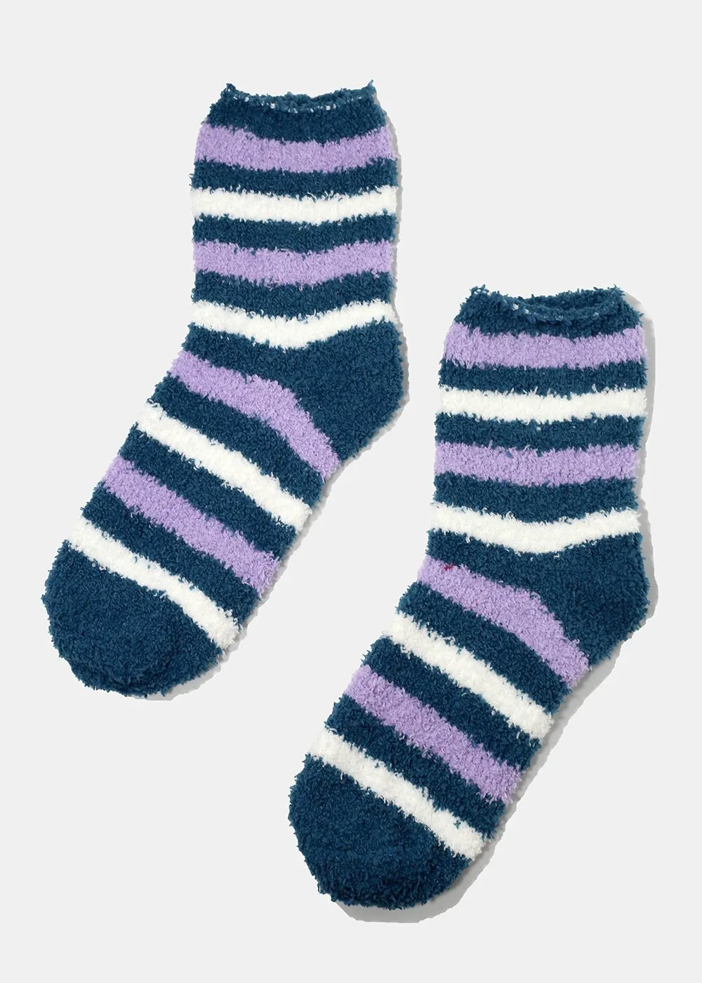 Fuzzy Striped Crew Socks