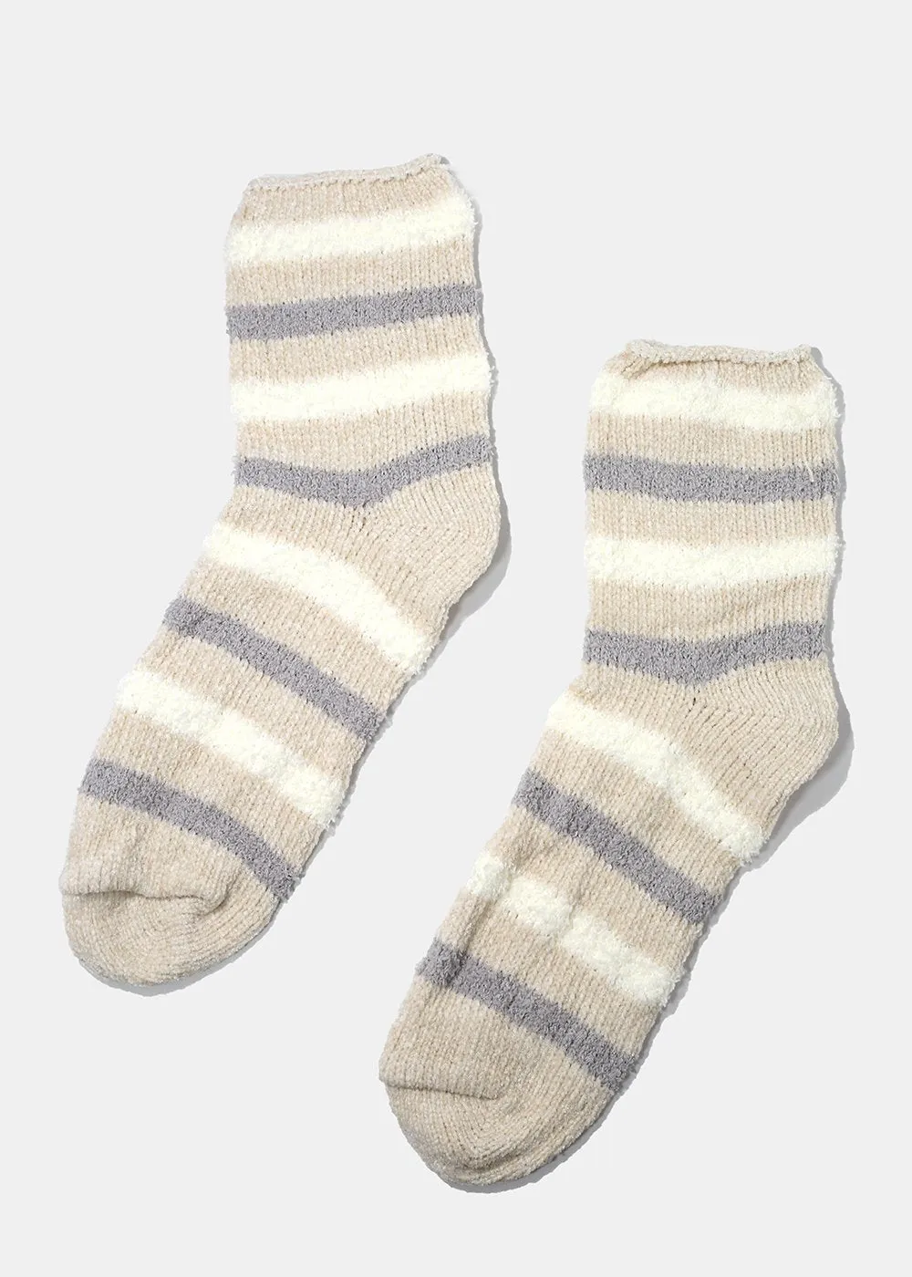 Fuzzy Striped Crew Socks