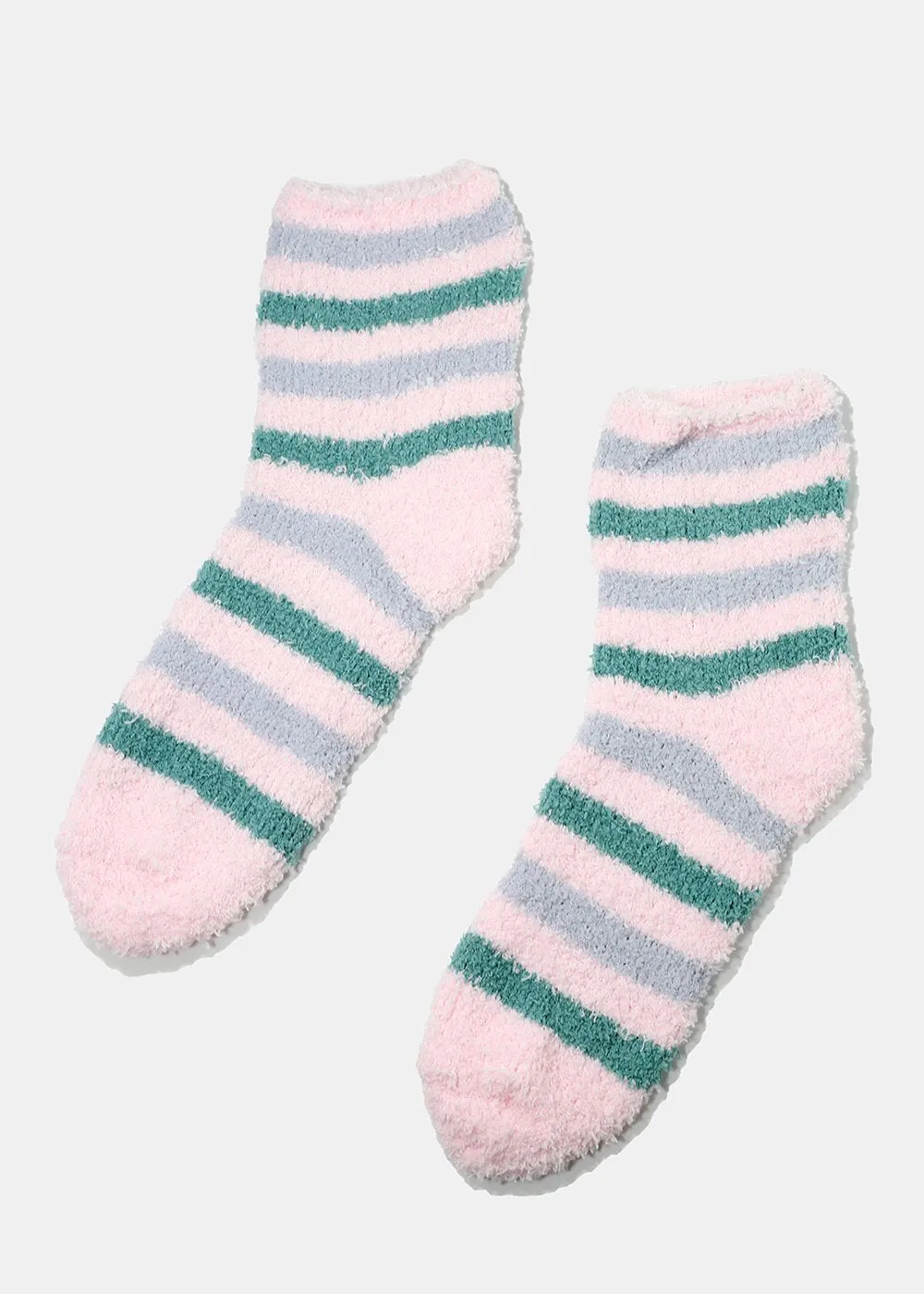 Fuzzy Striped Crew Socks