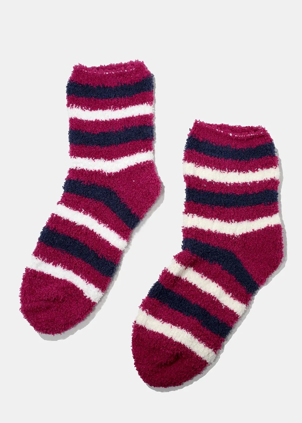 Fuzzy Striped Crew Socks