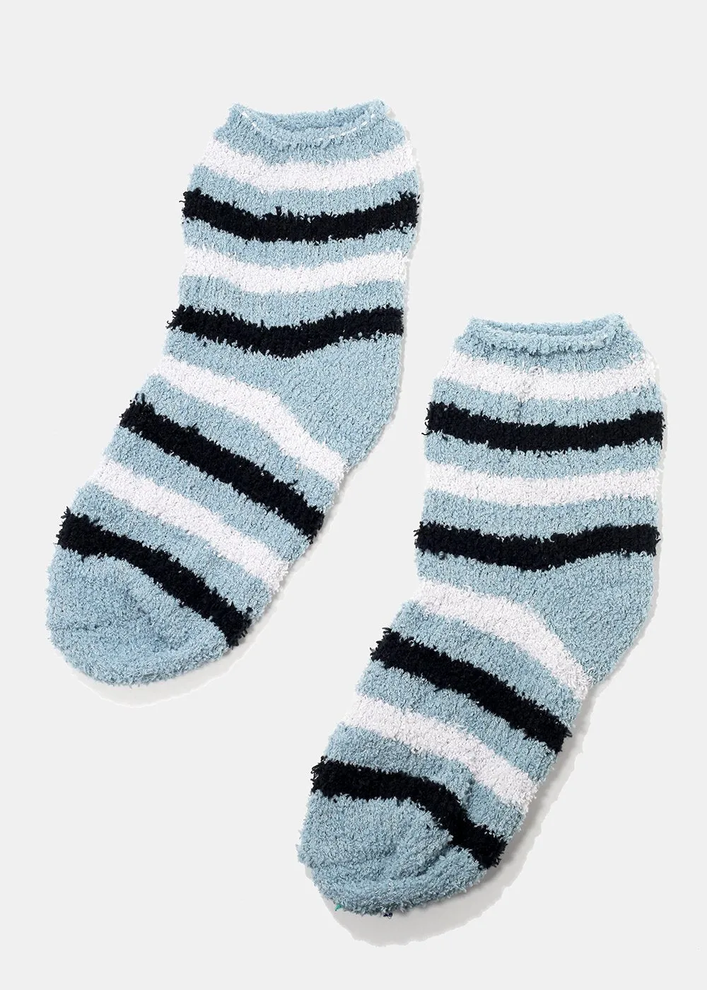 Fuzzy Striped Crew Socks