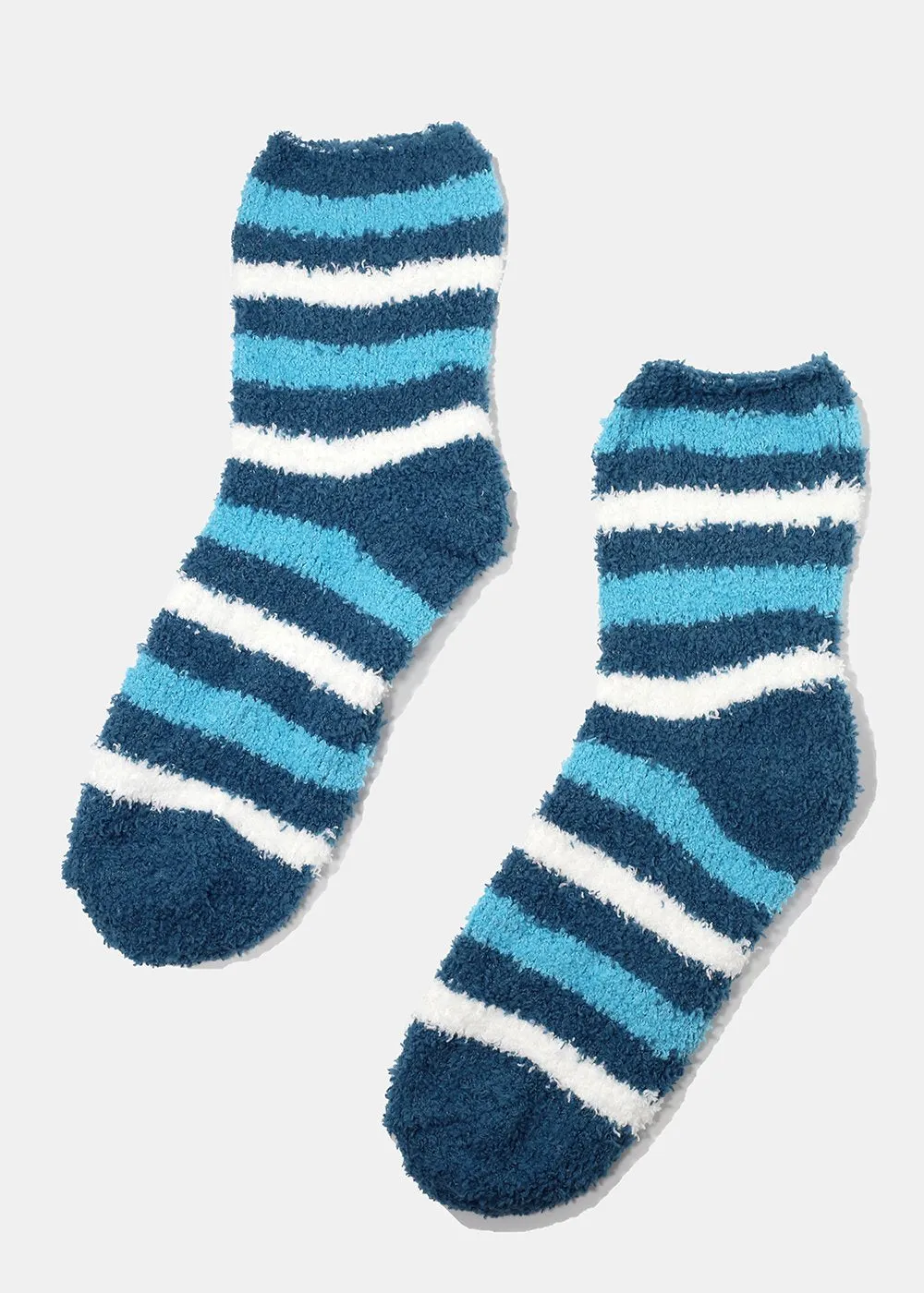 Fuzzy Striped Crew Socks