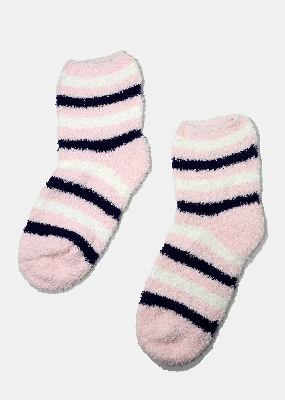 Fuzzy Striped Crew Socks