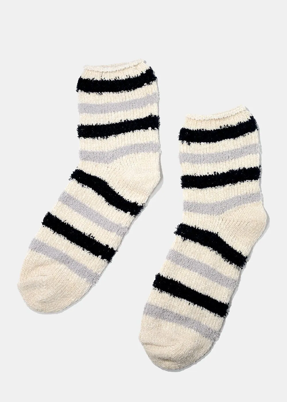 Fuzzy Striped Crew Socks