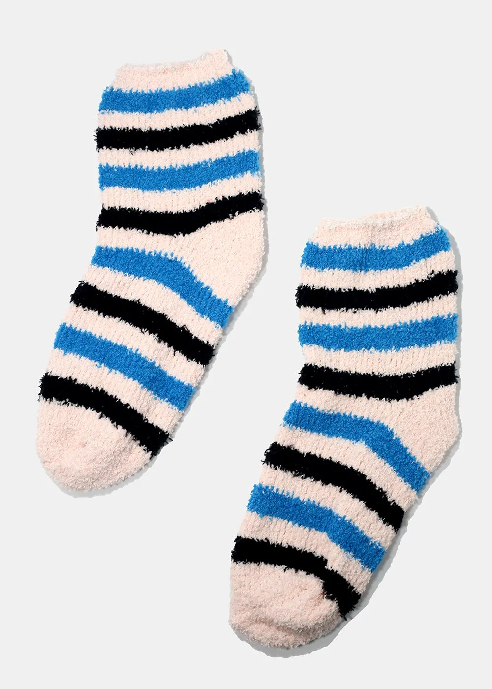 Fuzzy Striped Crew Socks