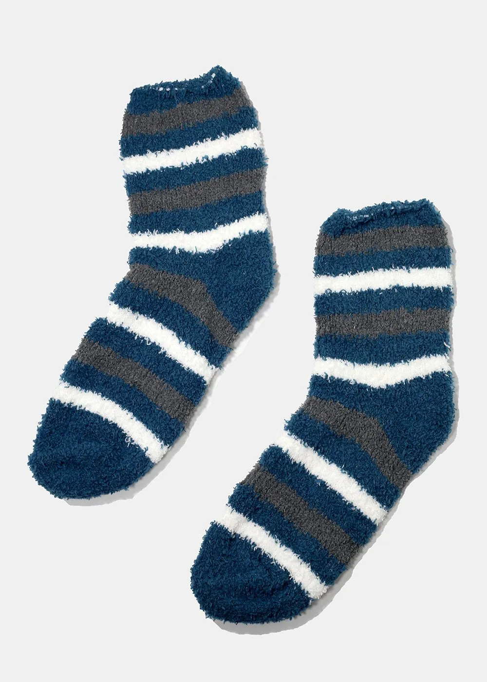 Fuzzy Striped Crew Socks