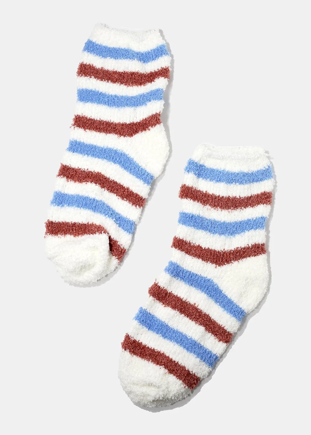 Fuzzy Striped Crew Socks