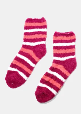 Fuzzy Striped Crew Socks