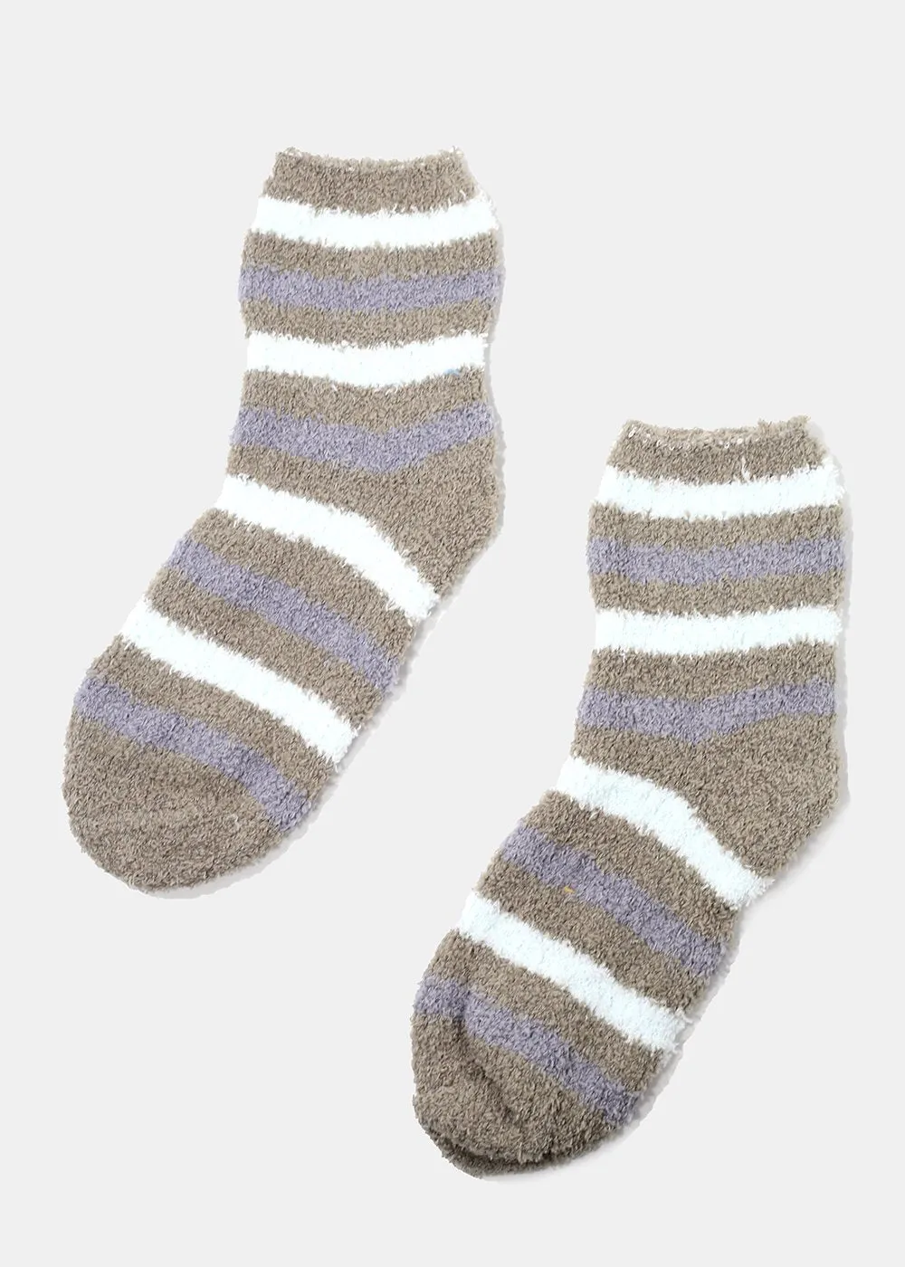 Fuzzy Striped Crew Socks