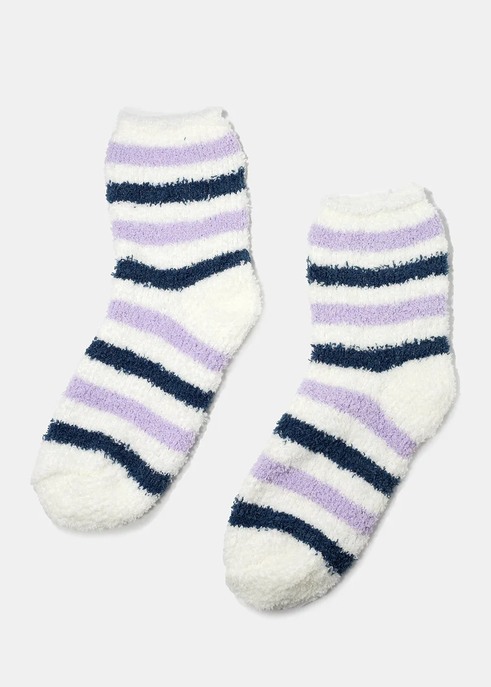 Fuzzy Striped Crew Socks