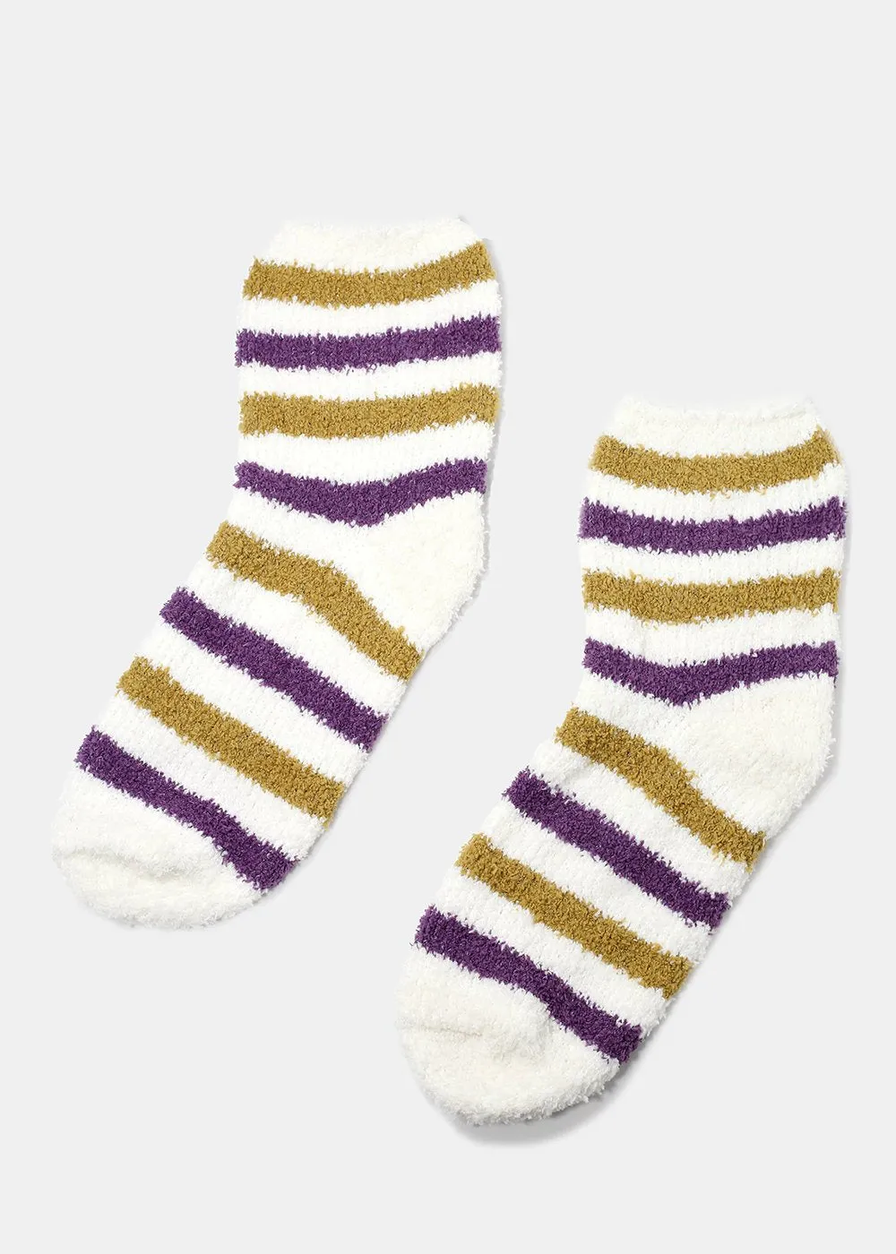 Fuzzy Striped Crew Socks