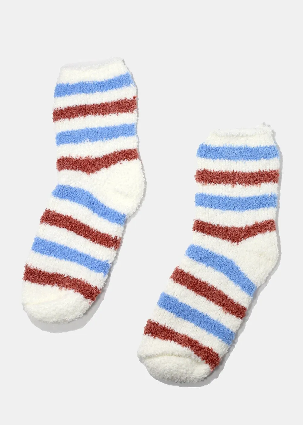 Fuzzy Striped Crew Socks