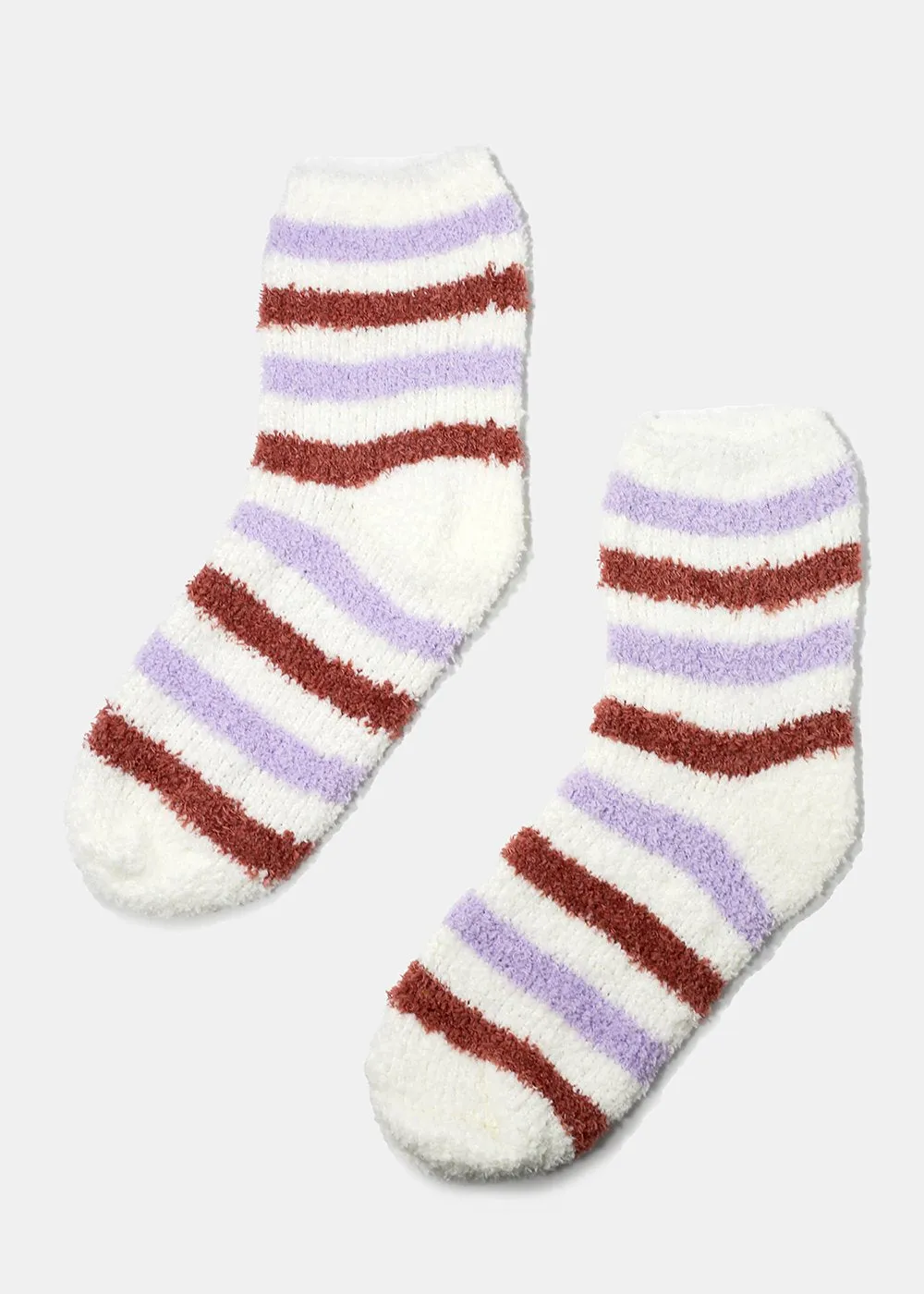 Fuzzy Striped Crew Socks