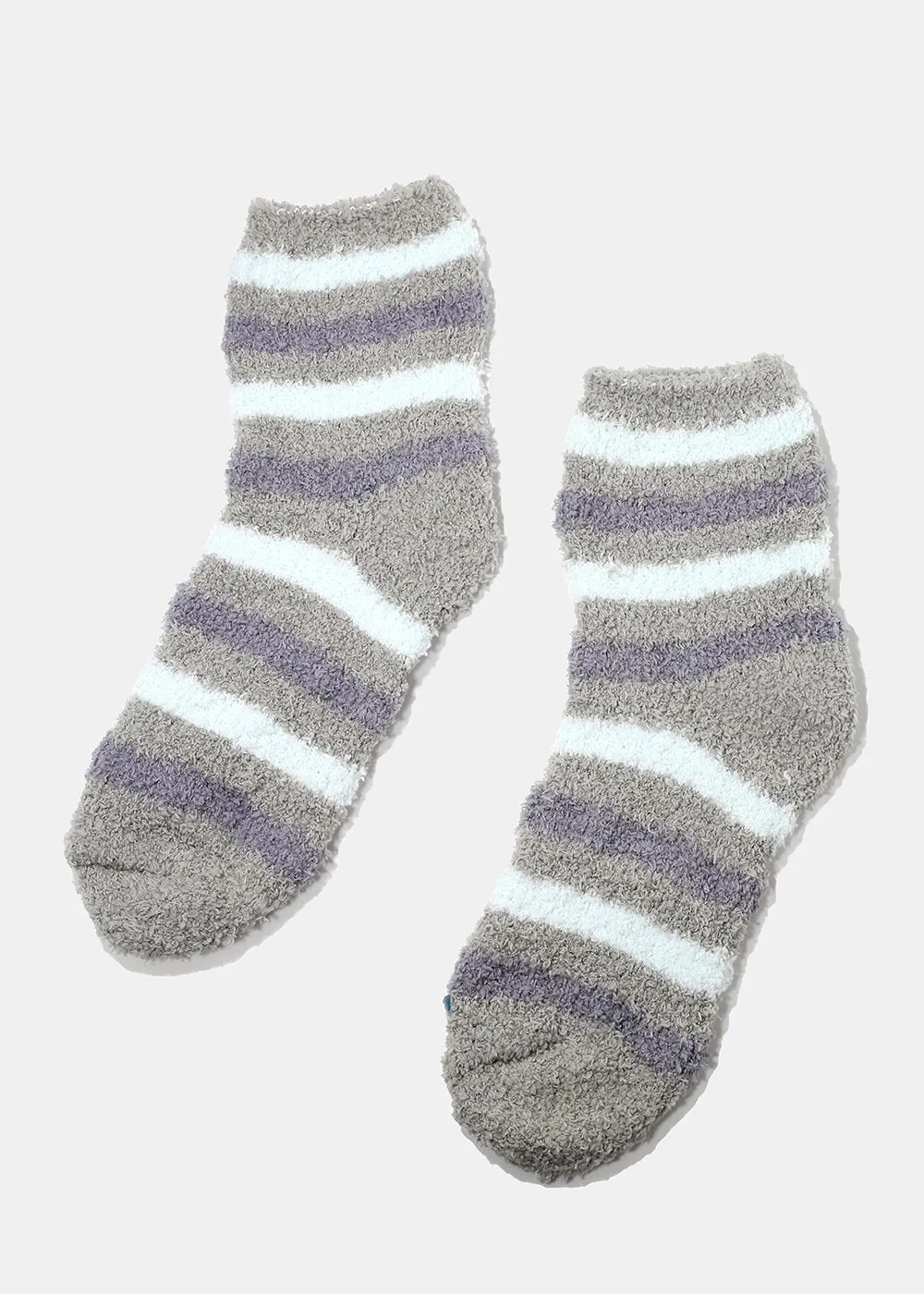Fuzzy Striped Crew Socks