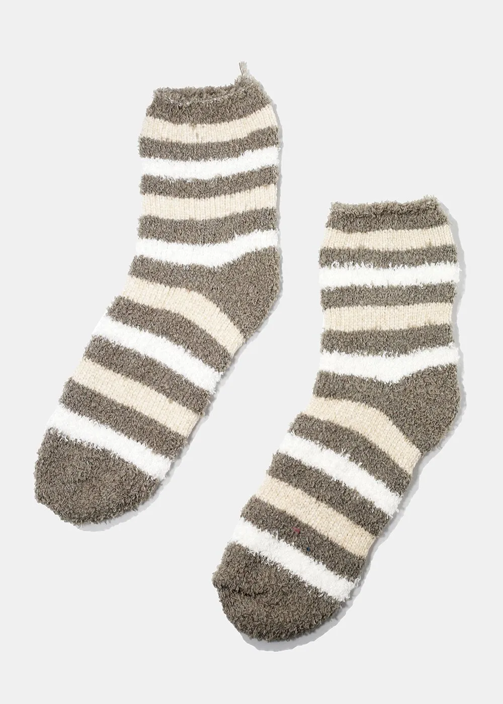 Fuzzy Striped Crew Socks