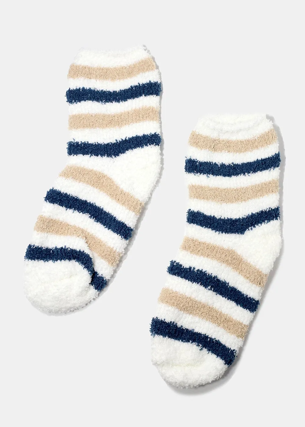 Fuzzy Striped Crew Socks