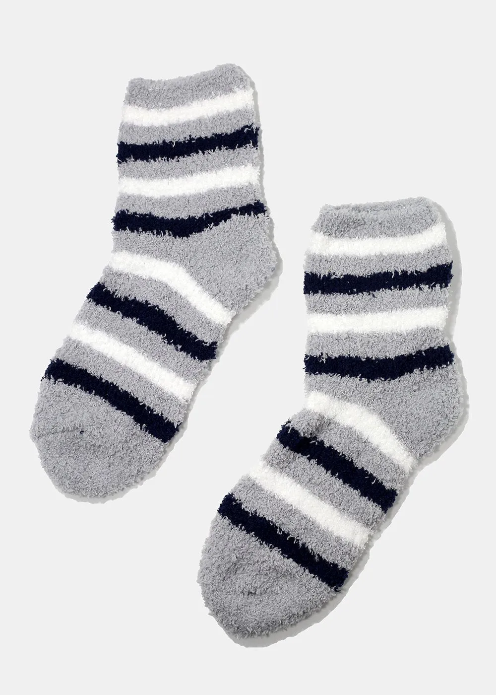 Fuzzy Striped Crew Socks