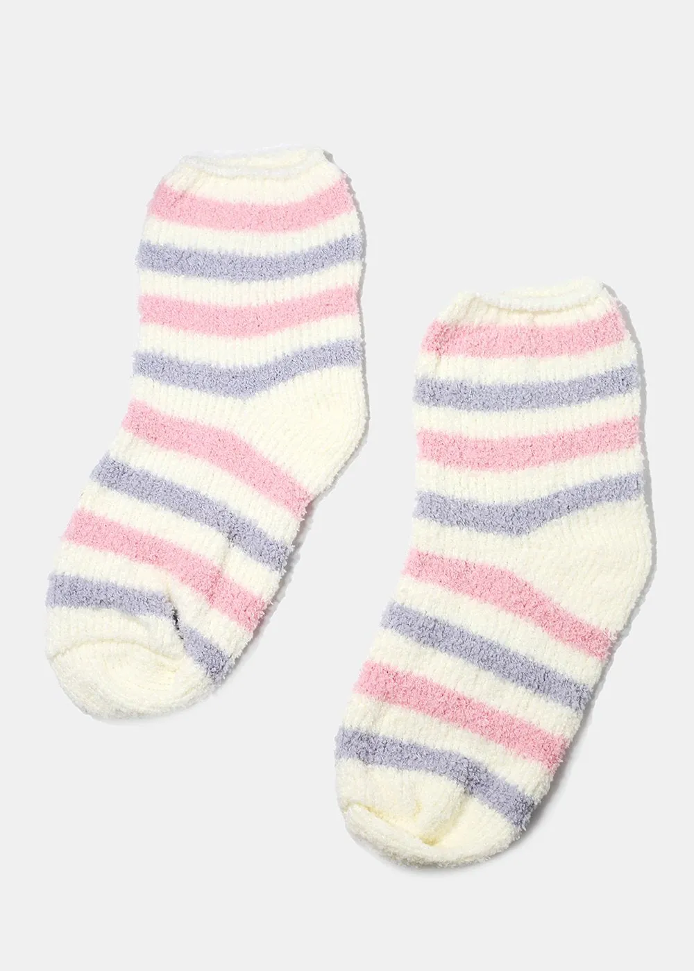 Fuzzy Striped Crew Socks