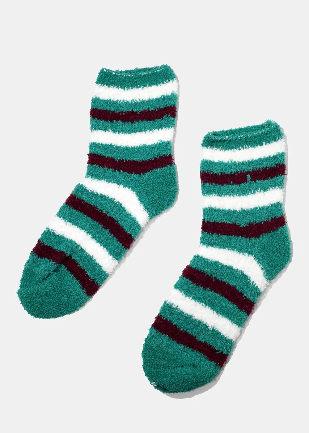 Fuzzy Striped Crew Socks