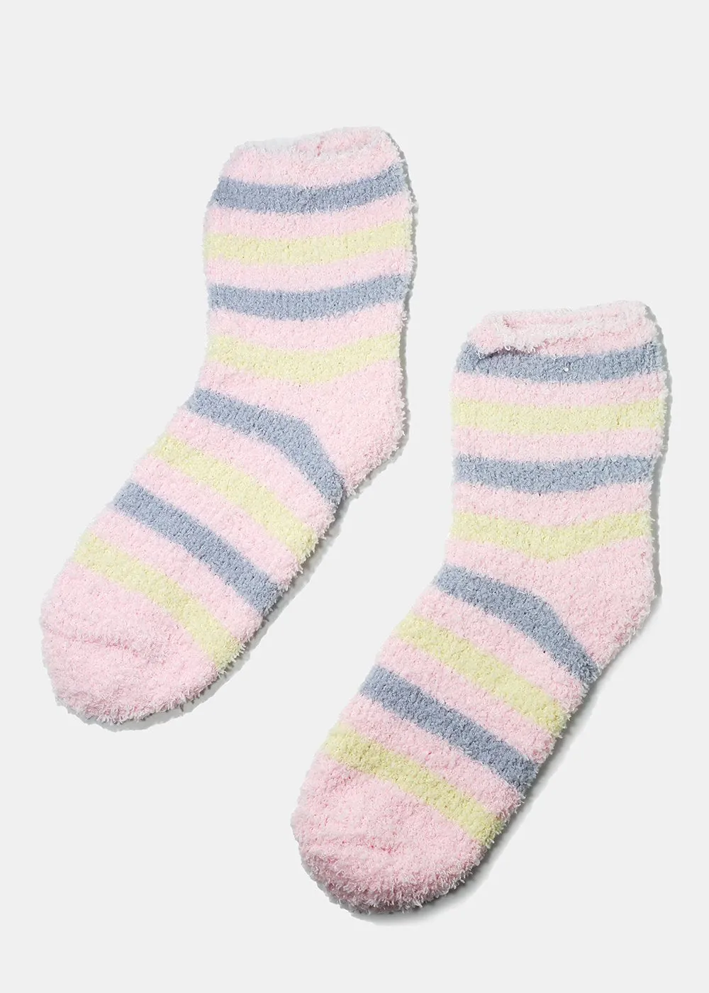 Fuzzy Striped Crew Socks