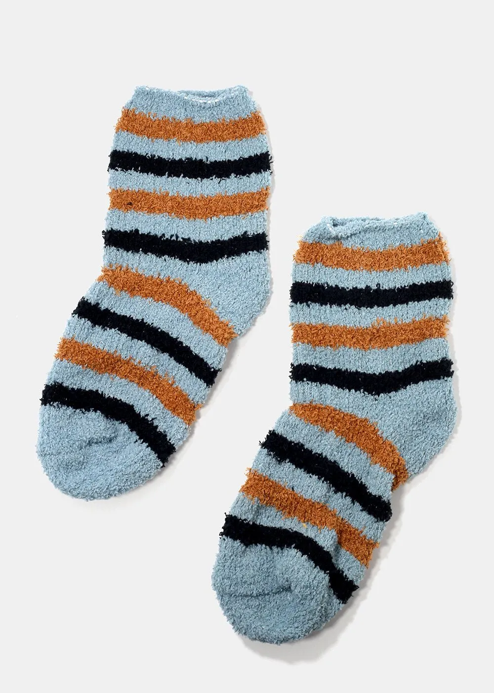 Fuzzy Striped Crew Socks