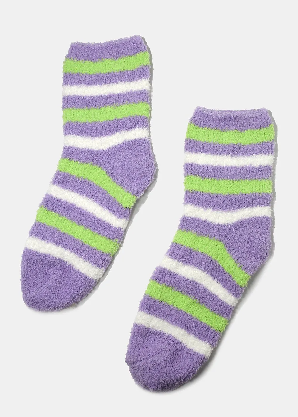 Fuzzy Striped Crew Socks