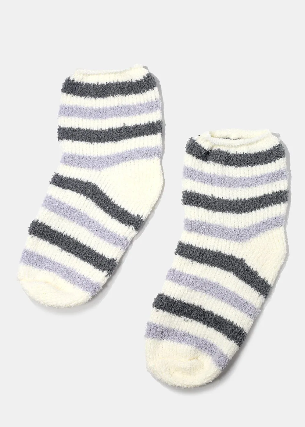 Fuzzy Striped Crew Socks