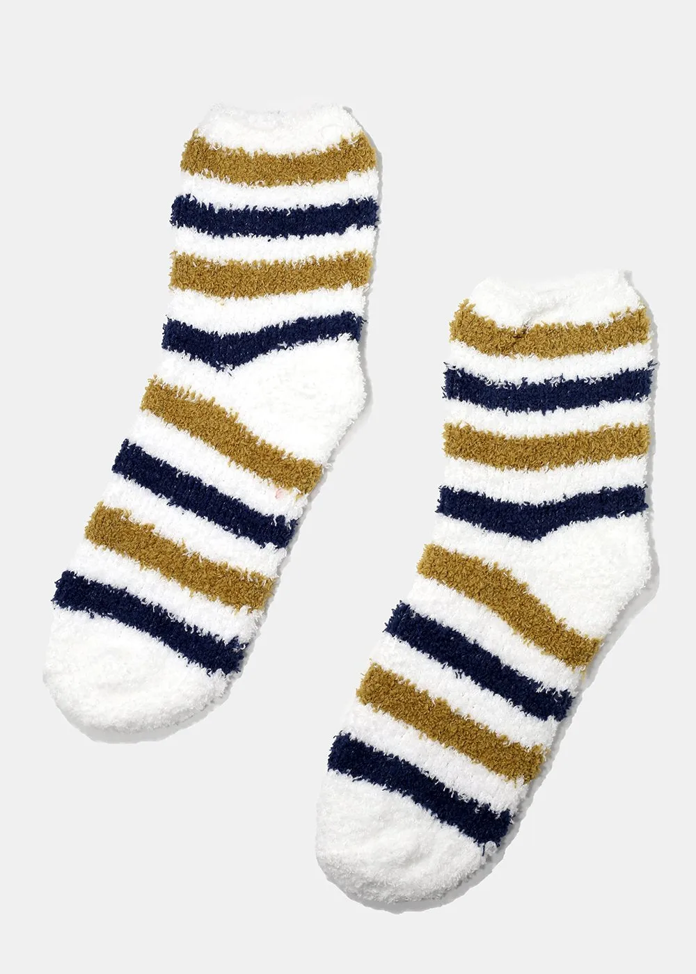 Fuzzy Striped Crew Socks