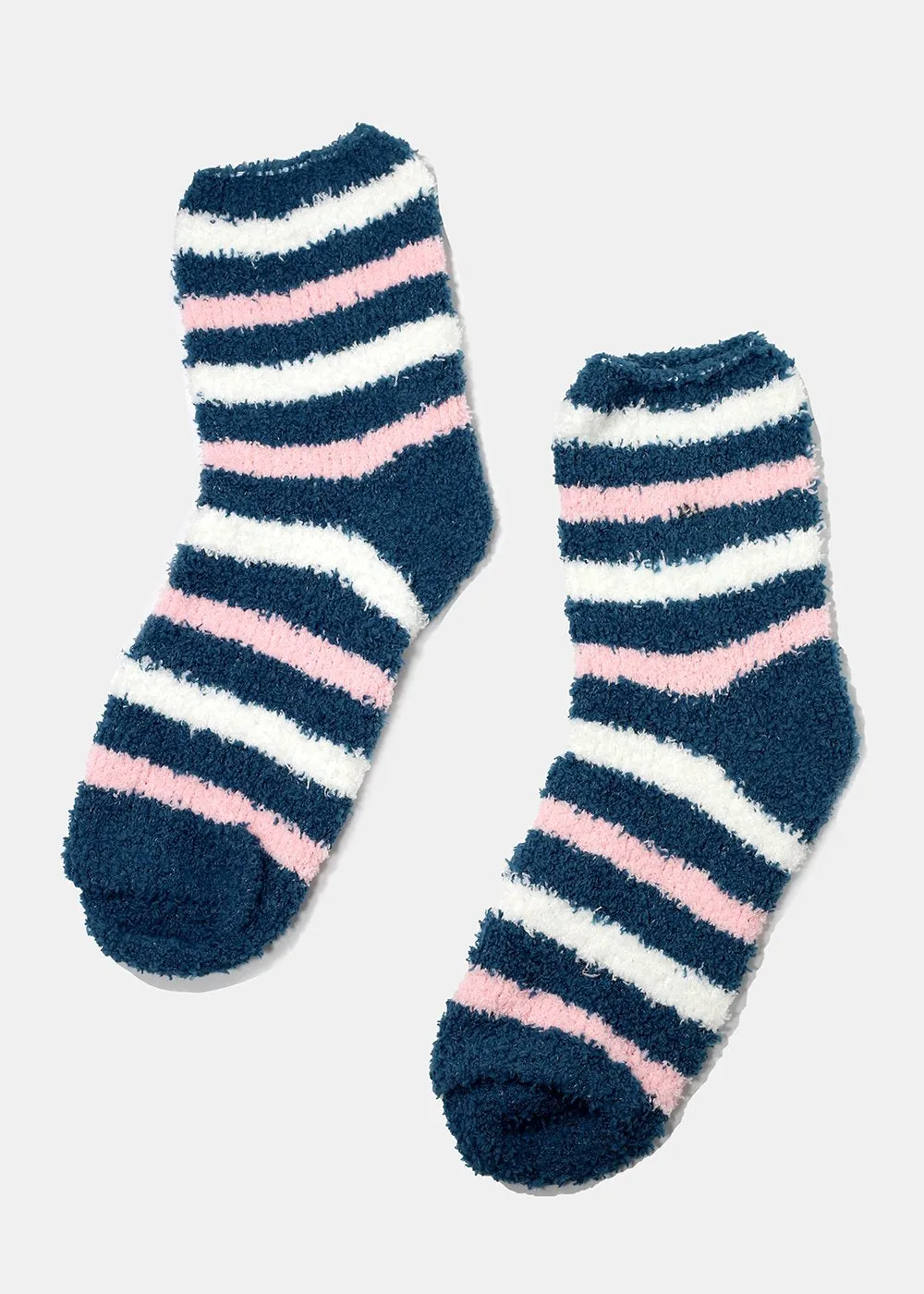 Fuzzy Striped Crew Socks