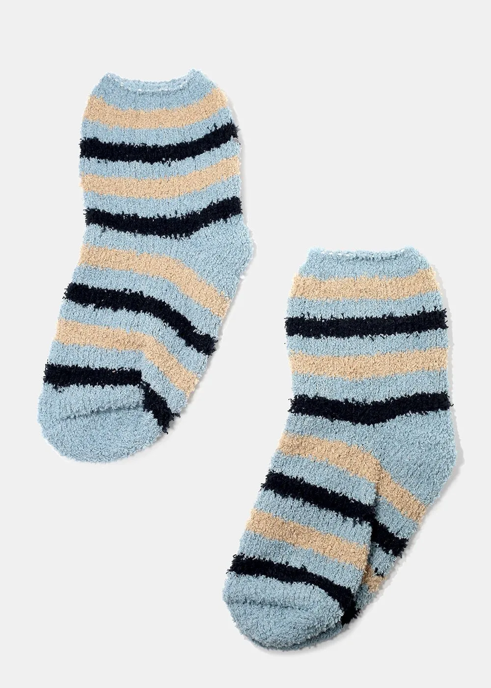 Fuzzy Striped Crew Socks